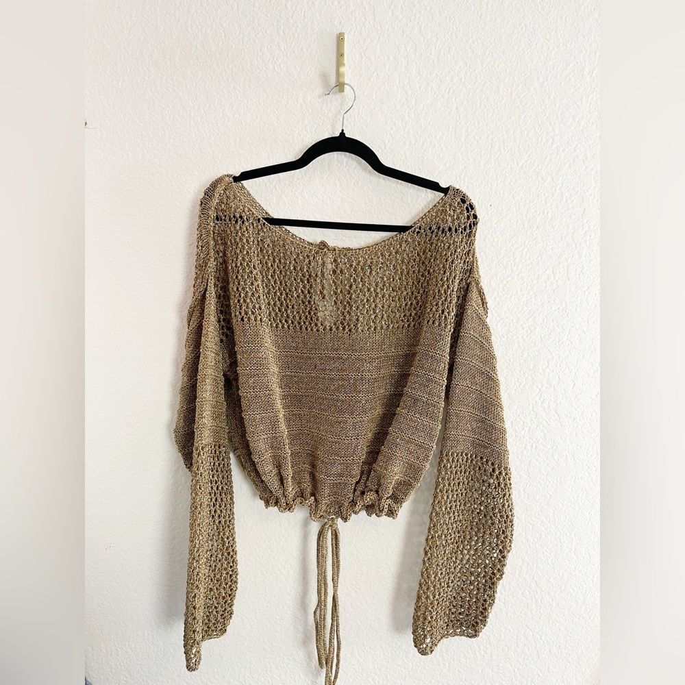 Free People Solaris Pullover sweater in brown crochet XL. NWT - Picture 4 of 8